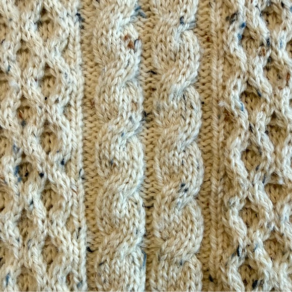 Gaeltarra Handloomed Wool Sweater Ireland Cream Cable Knit Size L Fisherman Men - Picture 4 of 10